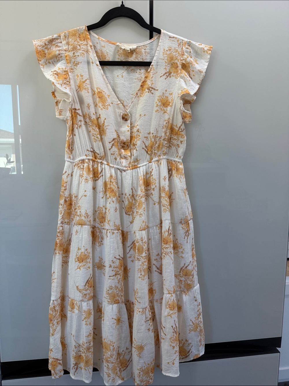 Sweet Wanderer Maternity White and Yellow Floral Midi Dress